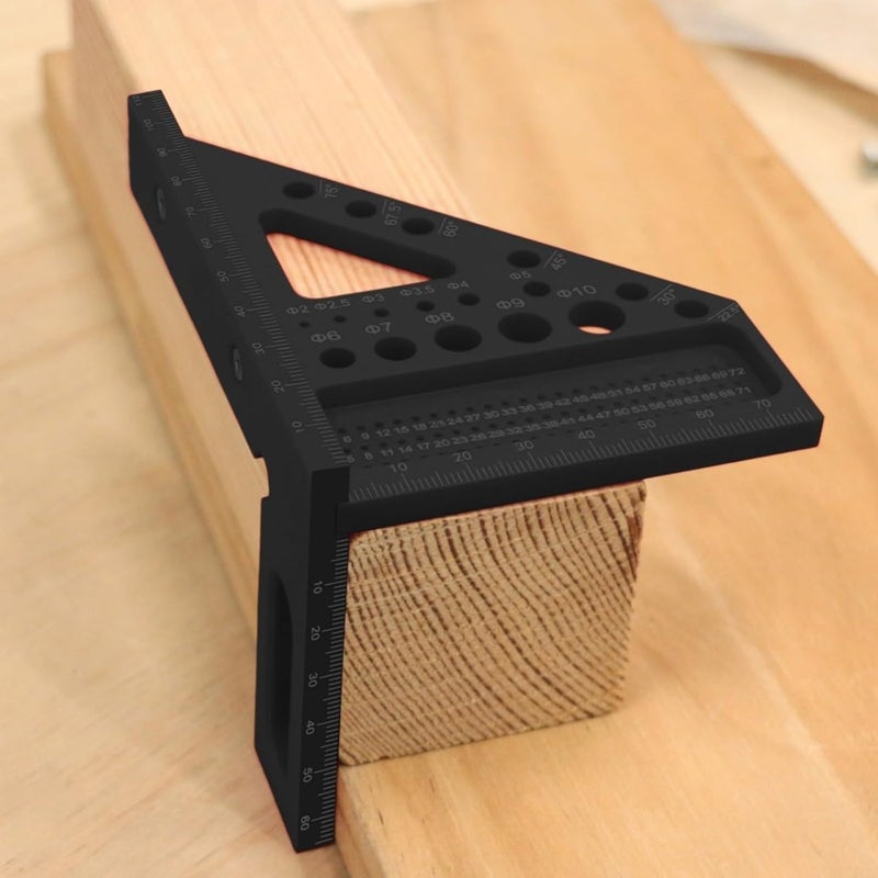 مربع النجار متعدد الزوايا ثلاثي الأبعاد من سبائك الألومنيوم الأسود، مسطرة قياس دقيقة لأعمال النجارة والهوايات DIY. - Image 4