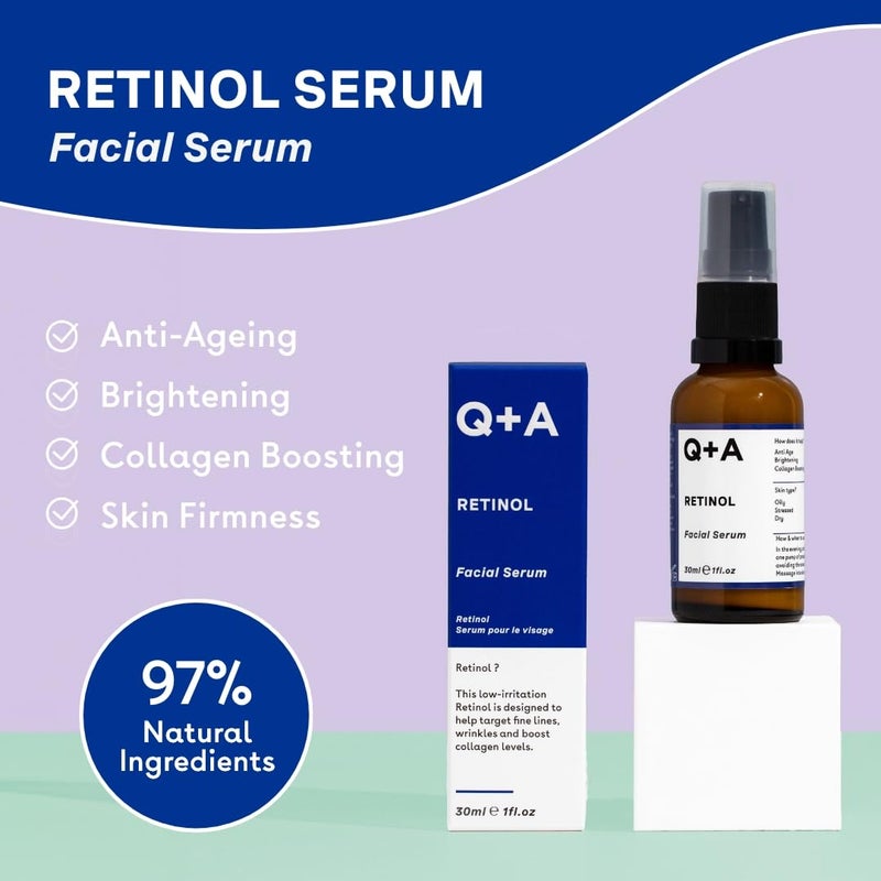 Q+A Retinol Facial Serum (30ml), Face Serum Skincare with Retinol, Squalane & Bisabolol, Smooths Fine Lines, Evens Skin Tone & Boosts Radiance, Vegan & Fragrance Free - Image 2
