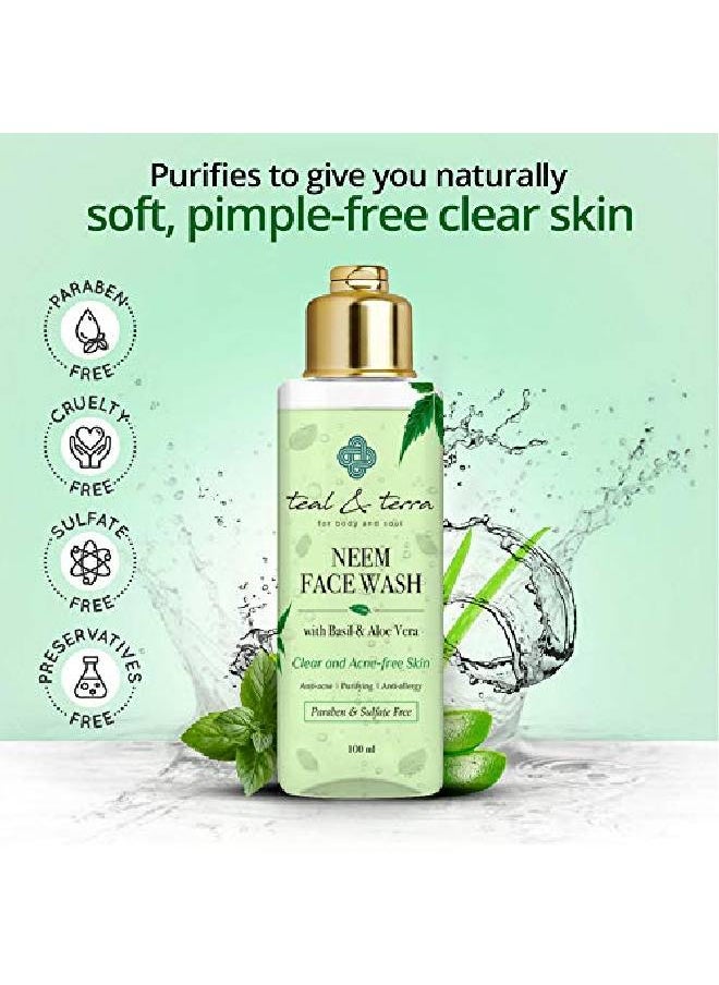 Teal & Terra - Neem Face Wash with Basil Aloe Vera for Clear Acne free Skin | Paraben Sulfate Free 100 ml - Image 1
