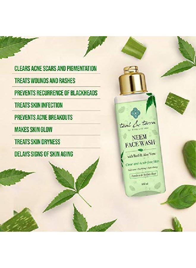 Teal & Terra - Neem Face Wash with Basil Aloe Vera for Clear Acne free Skin | Paraben Sulfate Free 100 ml - Image 1