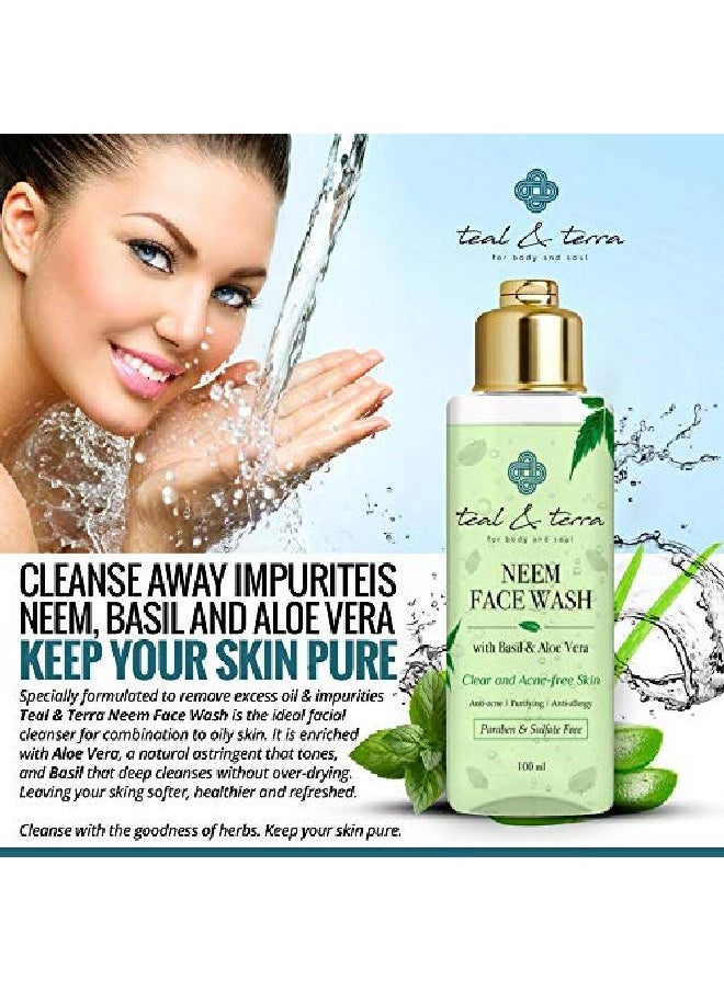 Teal & Terra - Neem Face Wash with Basil Aloe Vera for Clear Acne free Skin | Paraben Sulfate Free 100 ml - Image 1