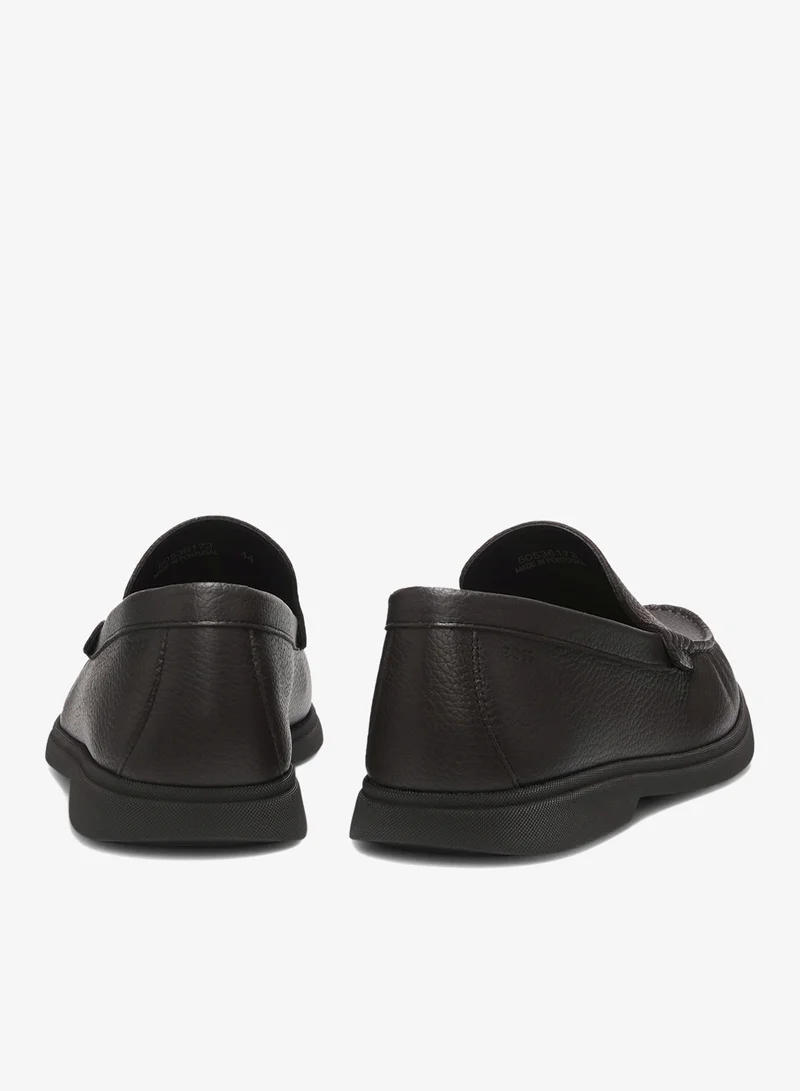 BOSS Tumbled-leather moccasins with logo detail