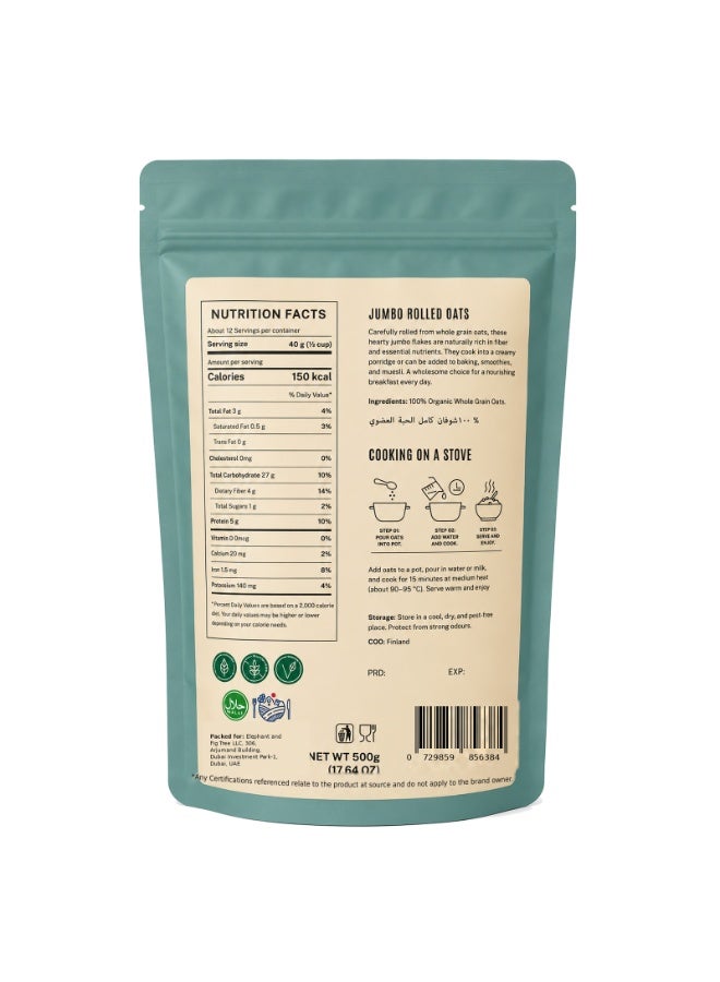 Elephant & Fig Tree Original Norwegian Jumbo Rolled Oats 500g | Oatmeal | High Fiber | Vegan | Healthy Breakfast | Granola Grade - Image 2