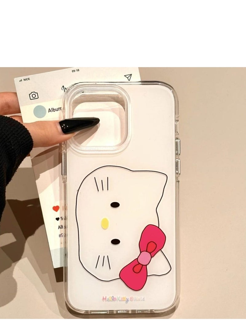 NIBEMINENT White Background Horizontal Line Kitty Cat Protective TPU Case Cover For iPhone 14