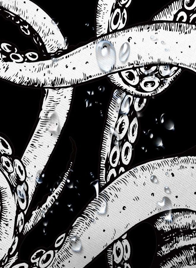 VEIGIKE Octopus Decor Shower Curtain for Bathroom, Funny Black and White Sea Monster Kraken Animal Goth Fabric Shower Curtains Set, Unique Novelty Nautical Gothic Restroom Accessories with Hooks 72X72 - Image 5