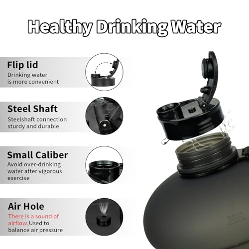 TOOFEEL 1 Gallon Water Bottle - 128 oz With Flip Lid, Measurements Marked, Leak Proof BPA Free Jug for Gym, Sports - Matte Black - Image 3