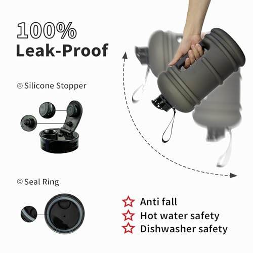 TOOFEEL 1 Gallon Water Bottle - 128 oz With Flip Lid, Measurements Marked, Leak Proof BPA Free Jug for Gym, Sports - Matte Black - Image 2