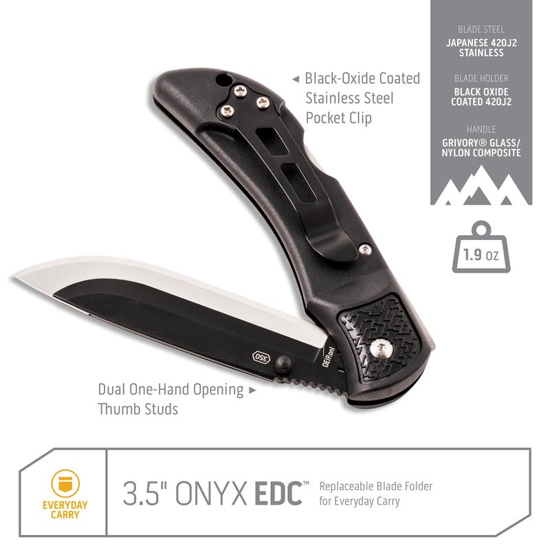 OUTDOOR EDGE 3.5" أونيكس EDC - سكين جيب قابل للطي بشفرة قابلة للاستبدال مع فتاحة مزدوجة ودبوس جيب مع 3 شفرات - Image 3