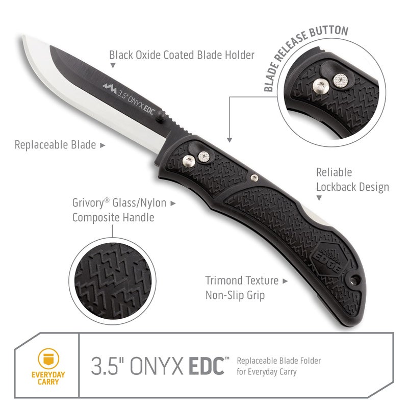 OUTDOOR EDGE 3.5" أونيكس EDC - سكين جيب قابل للطي بشفرة قابلة للاستبدال مع فتاحة مزدوجة ودبوس جيب مع 3 شفرات - Image 2