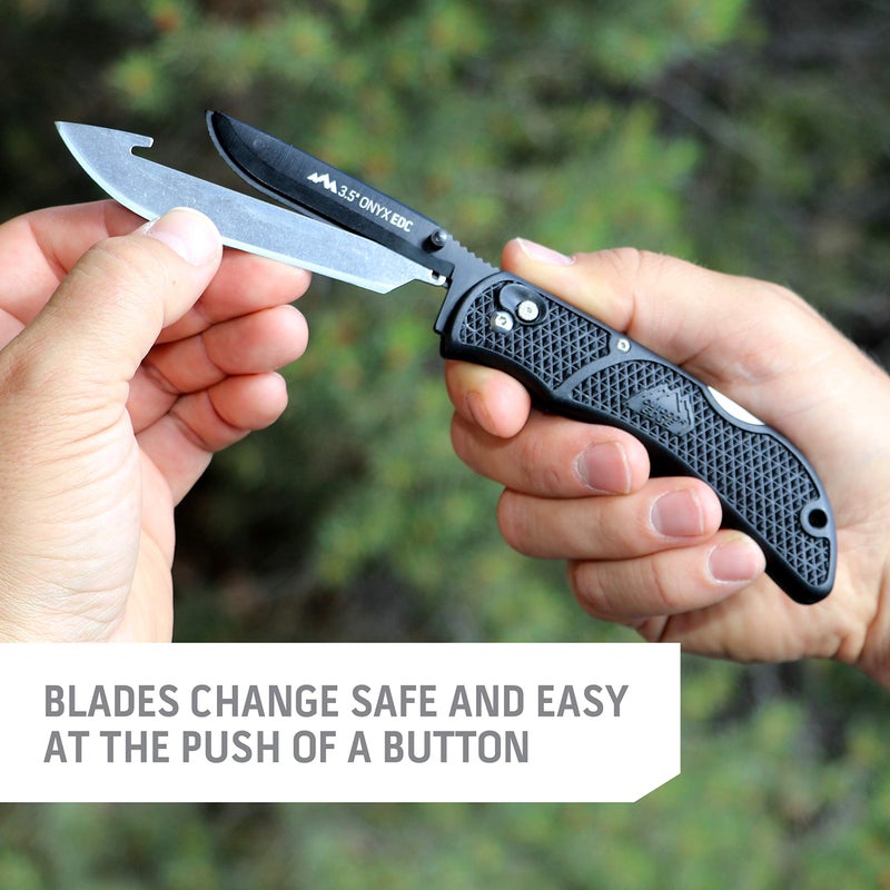 OUTDOOR EDGE 3.5" أونيكس EDC - سكين جيب قابل للطي بشفرة قابلة للاستبدال مع فتاحة مزدوجة ودبوس جيب مع 3 شفرات - Image 5