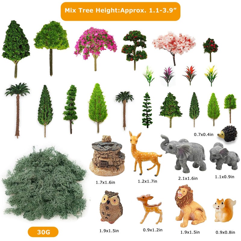OrgMemory 45 Pcs Animal Tree, Moss, Forest Animals Figures, Plastic Trees for Projects, Model Train Scenery with No Bases, Miniature Trees Diorama Hobby Train Scenery - Image 2