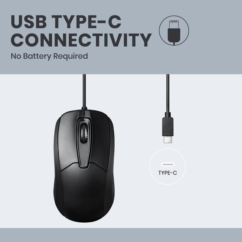 Perixx ماوس بصري سلكي USB Type C من Perixx PERIMICE-209C - كابل بطول 5.9 قدم - 1000 DPI - أسود - Image 3