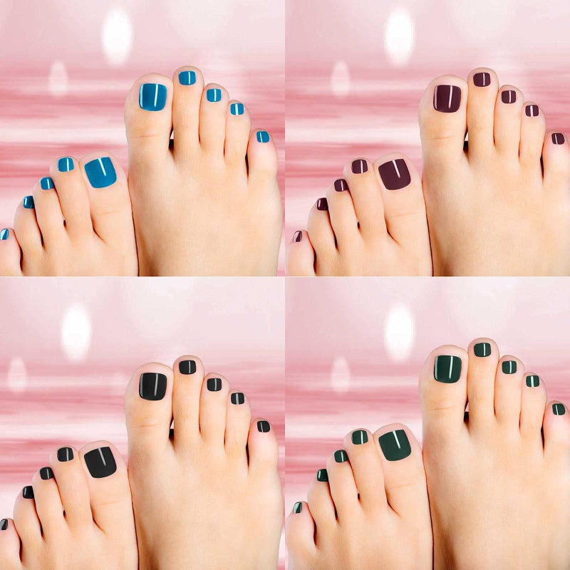 Maitys 288 Pieces 12 Sets Short Square Artificial Toe Nail Tips - Press on Glossy Full Cover Fake Nails for DIY Manicure (Chic-color Pattern) - Image 3