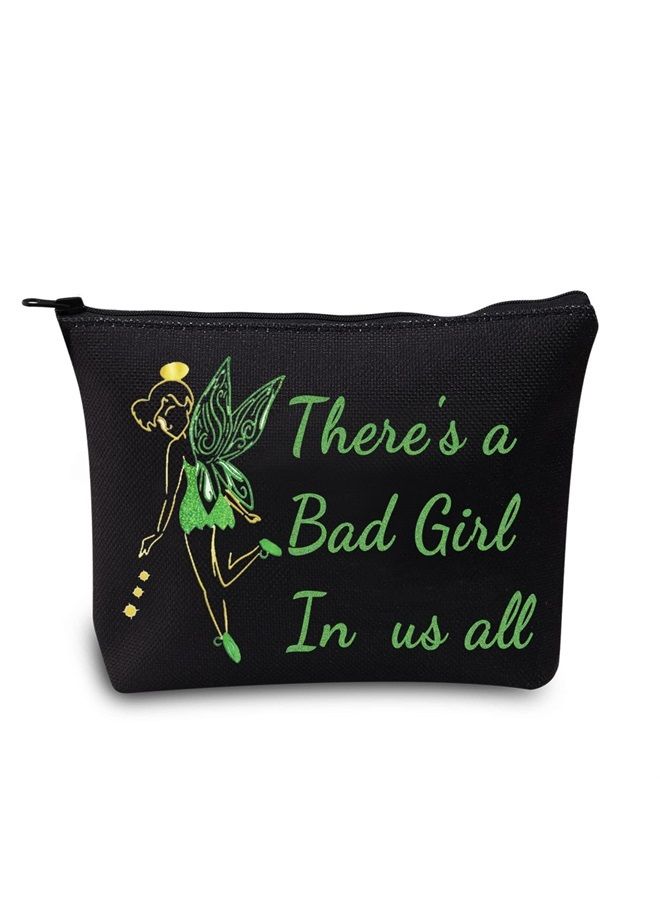 LEVLO Fairy Tale Quote Cosmetic Bag Fairy Pixie Lover Gift There's a Bad Girl In Us All Makeup Zipper Pouch Bag (Bad girl Black) - Image 1