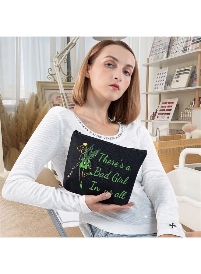LEVLO Fairy Tale Quote Cosmetic Bag Fairy Pixie Lover Gift There's a Bad Girl In Us All Makeup Zipper Pouch Bag (Bad girl Black) - Image 4