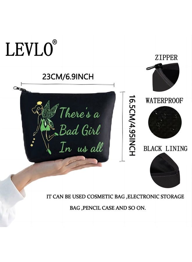 LEVLO Fairy Tale Quote Cosmetic Bag Fairy Pixie Lover Gift There's a Bad Girl In Us All Makeup Zipper Pouch Bag (Bad girl Black) - Image 2