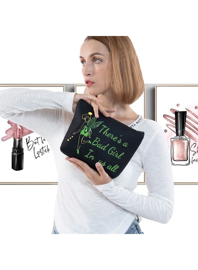 LEVLO Fairy Tale Quote Cosmetic Bag Fairy Pixie Lover Gift There's a Bad Girl In Us All Makeup Zipper Pouch Bag (Bad girl Black) - Image 3