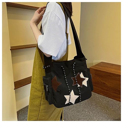 KANGDAWEI Y2K Star Canvas Messenger Bag, Cute Tote Bags Aesthetic, Small Shoulder Travel Crossbody Bags For Women (Black) - Image 3