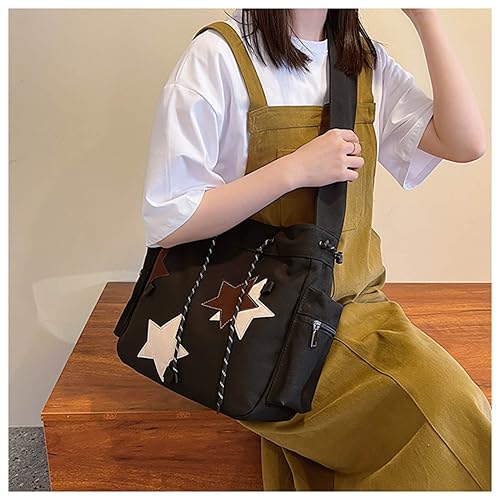 KANGDAWEI Y2K Star Canvas Messenger Bag, Cute Tote Bags Aesthetic, Small Shoulder Travel Crossbody Bags For Women (Black) - Image 4
