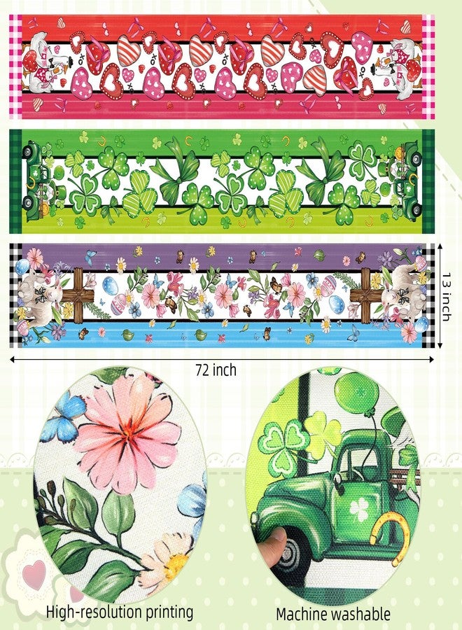 snaxuda 3 Pcs Easter Table Runners Seasonal Farmhouse Table Decor 13x72 Inch St Patricks Day Easter 4th of July Valentines Day Tabletop Runner Set for Kitchen Party Supplies Home - Image 4