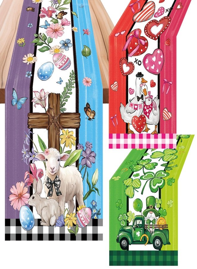 snaxuda 3 Pcs Easter Table Runners Seasonal Farmhouse Table Decor 13x72 Inch St Patricks Day Easter 4th of July Valentines Day Tabletop Runner Set for Kitchen Party Supplies Home - Image 1