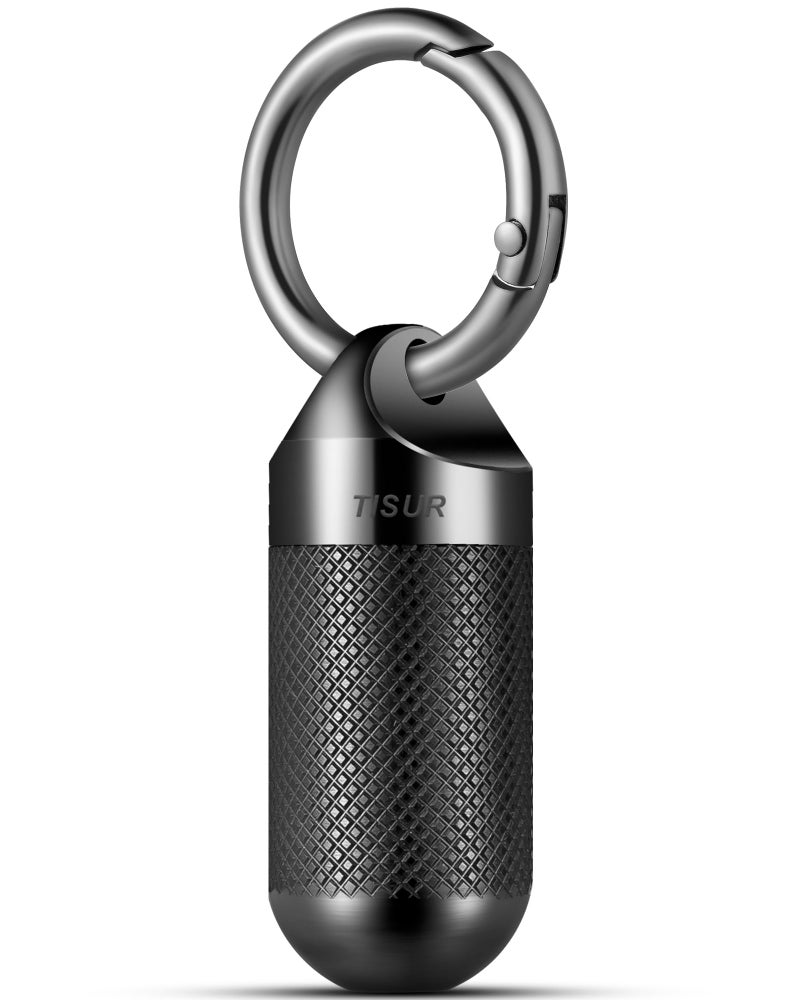 TISUR Small Pill Keychain Container, Mini Portable Titanium Keychain Pill Holder, Pocket Travel Bottle Metal Purse Box Case Black (Large Black-0.63inch) - Image 1