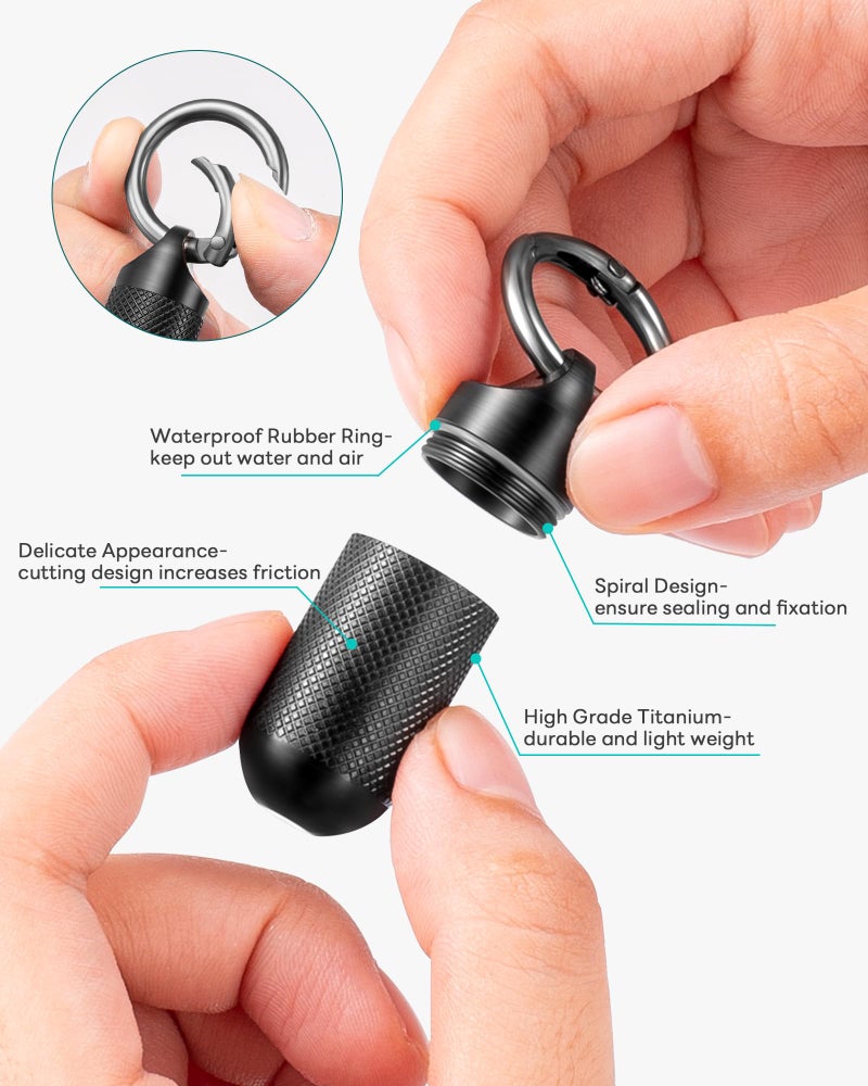TISUR Small Pill Keychain Container, Mini Portable Titanium Keychain Pill Holder, Pocket Travel Bottle Metal Purse Box Case Black (Large Black-0.63inch) - Image 4