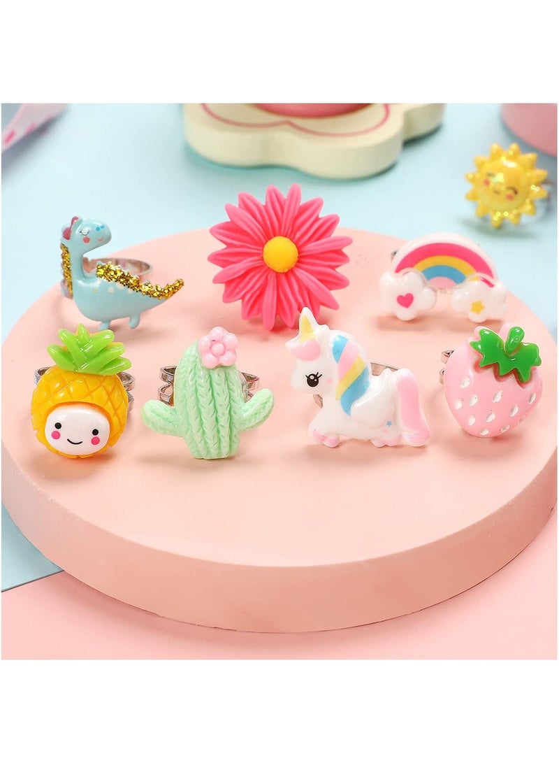 NIBEMINENT Adjustable Kids Rings, SYOSI 24Pcs Girl Jewel Rings Set for 4 5 6 7 8 9 10 11 12 Year Old Birthday Gifts Dress Up Jewelry Set, Lovely Ring Toys, Multiple Styles, No Duplication - Image 2