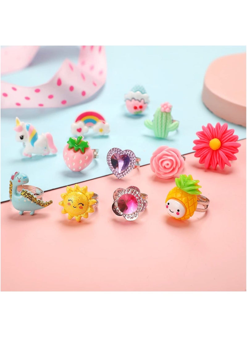NIBEMINENT Adjustable Kids Rings, SYOSI 24Pcs Girl Jewel Rings Set for 4 5 6 7 8 9 10 11 12 Year Old Birthday Gifts Dress Up Jewelry Set, Lovely Ring Toys, Multiple Styles, No Duplication - Image 3