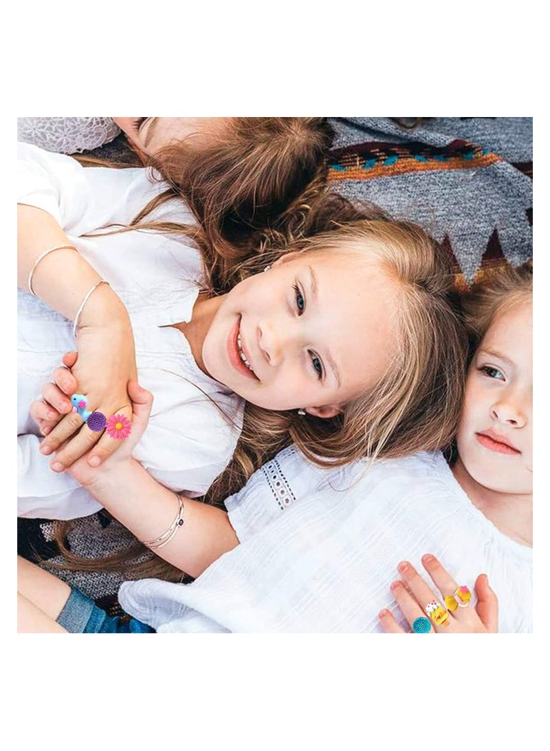 NIBEMINENT Adjustable Kids Rings, SYOSI 24Pcs Girl Jewel Rings Set for 4 5 6 7 8 9 10 11 12 Year Old Birthday Gifts Dress Up Jewelry Set, Lovely Ring Toys, Multiple Styles, No Duplication - Image 4