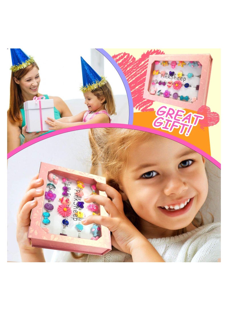 NIBEMINENT Adjustable Kids Rings, SYOSI 24Pcs Girl Jewel Rings Set for 4 5 6 7 8 9 10 11 12 Year Old Birthday Gifts Dress Up Jewelry Set, Lovely Ring Toys, Multiple Styles, No Duplication - Image 5