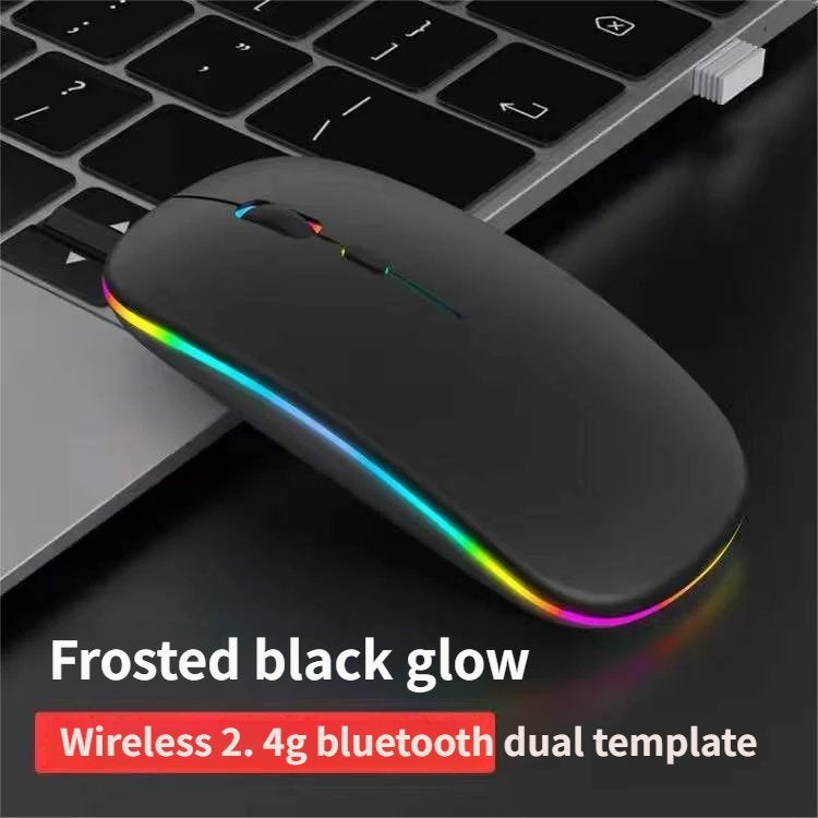 ماوس لاسلكي بلوتوث، بلوتوث 5.1 + مستقبل لاسلكي 2.4GHz USB، ماوس صامت قابل للشحن عبر Type-C للكمبيوتر اللوحي اللابتوب الهاتف الذكي، 3 مستويات DPI قابلة للتعديل مع إضاءة خلفية RGB (أسود) - Image 1