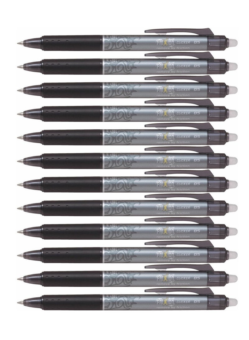 Frixion Clicker 12-Piece Frixion Clicker Erasable Ball Pen 0.5mm Tip Black Ink  - Image 1