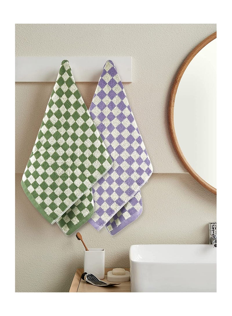 SYOSI Checkered Cotton Towels, Cotton Face Hand Towels Soft Absorbent for Bathroom, Spa, Gym, Kitchen, 4 Pcs Soft Cotton Hand Towel Set Checkered, 13 x 29 Inches, 4 Colors - Image 4