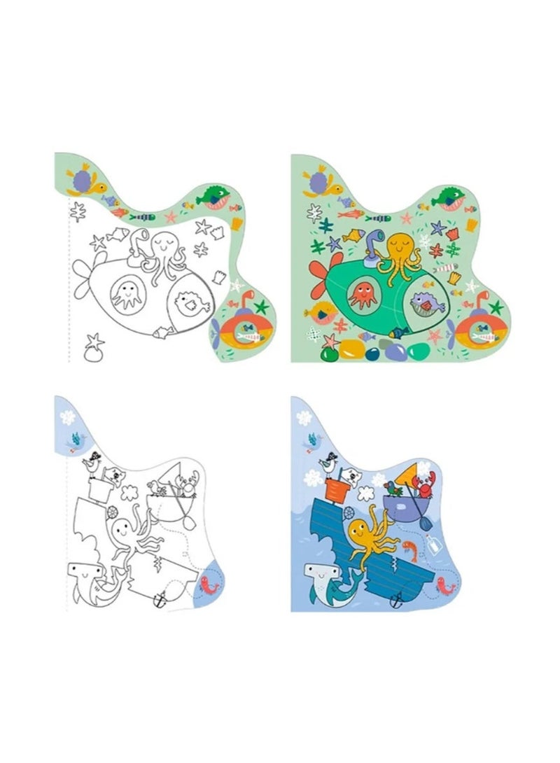 Avenir Magic Water Painting Underwater 6 Reusable Coloring Surfaces, 2 Sheets of Repositionable Stickers, and Refillable Water Pen, Easy to Carry Kids 5+ - Image 5