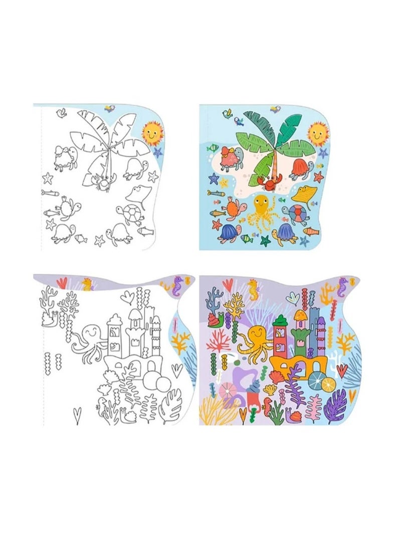 Avenir Magic Water Painting Underwater 6 Reusable Coloring Surfaces, 2 Sheets of Repositionable Stickers, and Refillable Water Pen, Easy to Carry Kids 5+ - Image 4