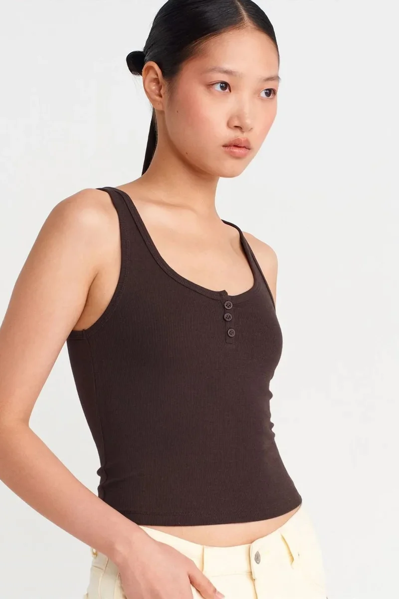 Dilvin Coffee Brown DILVIN Slim Fit Crop Cami Blouse for Women | Best Price UAE