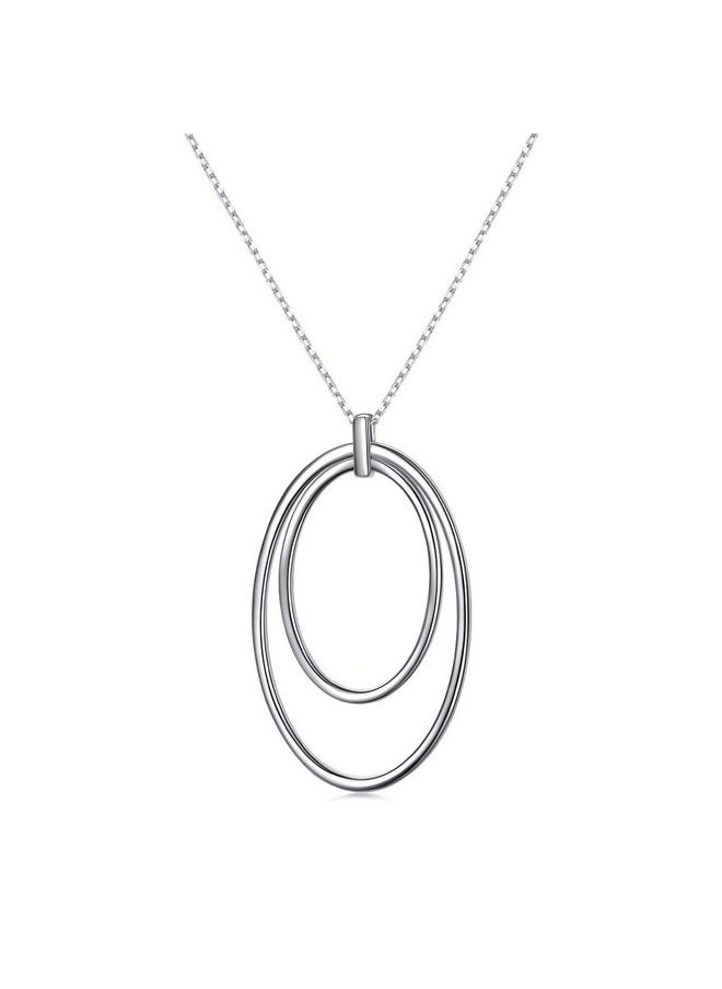 DAOCHONG Long Chain Necklace S925 Sterling Silver Hoop Double Circle Sweater Pendant For Women Chain Fashion Jewelry  - Image 1