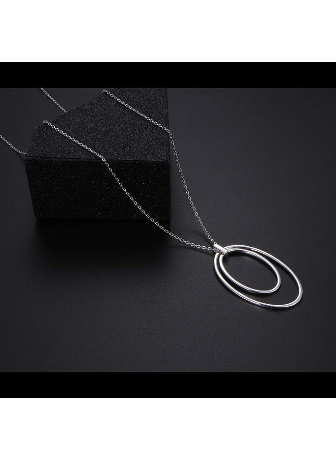 DAOCHONG Long Chain Necklace S925 Sterling Silver Hoop Double Circle Sweater Pendant For Women Chain Fashion Jewelry  - Image 4