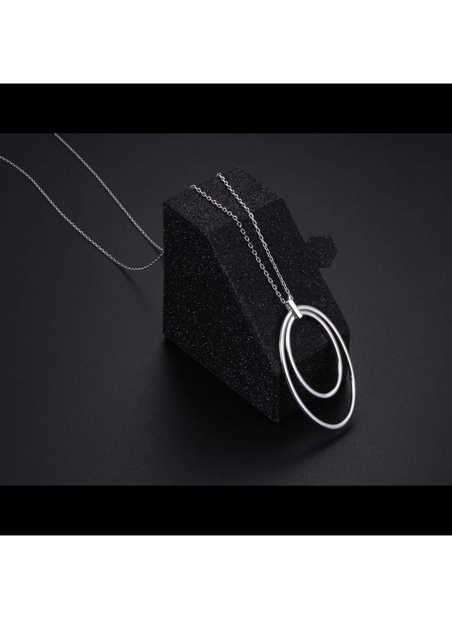 DAOCHONG Long Chain Necklace S925 Sterling Silver Hoop Double Circle Sweater Pendant For Women Chain Fashion Jewelry  - Image 3