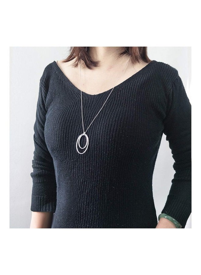 DAOCHONG Long Chain Necklace S925 Sterling Silver Hoop Double Circle Sweater Pendant For Women Chain Fashion Jewelry  - Image 2