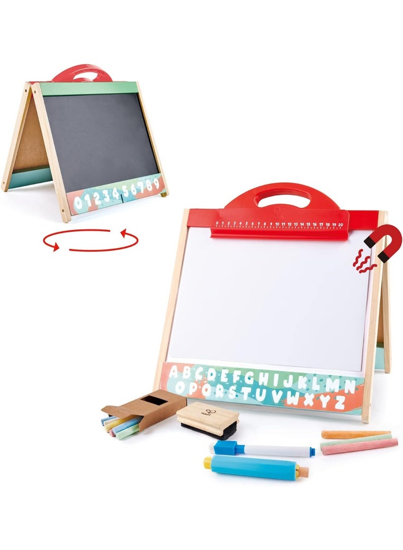 DubaiGallery Creative Kids Art and Learning Board with Wooden Frame, Double Sided Magnetic Easel Featuring Whiteboard and Chalkboard Surfaces, Includes Marker, Chalk, Eraser and Educational Letter Accessories for Fun Interactive Learning Activities - Image 3