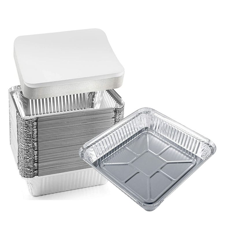 TBUY ROSE Aluminum Trays with Lids 9x9 for Serving Food Turkey Catering Disposable Aluminum Foil Pans for Baking Cakes Bread Meatloaf Lasagna 30 Pack Sliver 9x9x2
