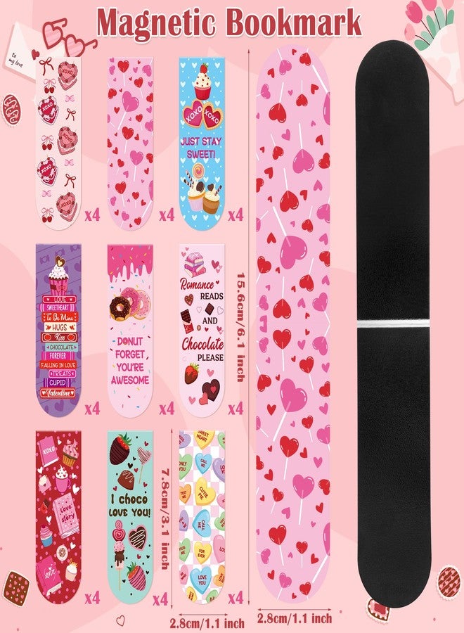 Haooryx Valentine's Day Magnetic Bookmark - 36 Set Sweet Dessert Magnetic Clip Bookmark with Valentine Gift Card Page Marker for Kids Valentines School Class Exchange Gift Student Reward Party Favor - Image 2