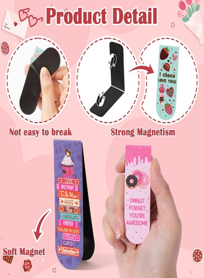 Haooryx Valentine's Day Magnetic Bookmark - 36 Set Sweet Dessert Magnetic Clip Bookmark with Valentine Gift Card Page Marker for Kids Valentines School Class Exchange Gift Student Reward Party Favor - Image 4