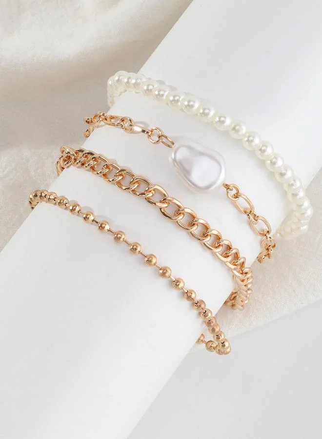 Take Two Set of 4 - Beaded Faux Pearl Decor Bracelets