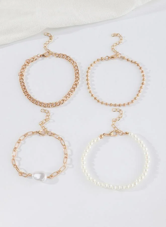 Take Two  Set of 4 - Beaded Faux Pearl Decor Bracelets for Women | Best Price UAE