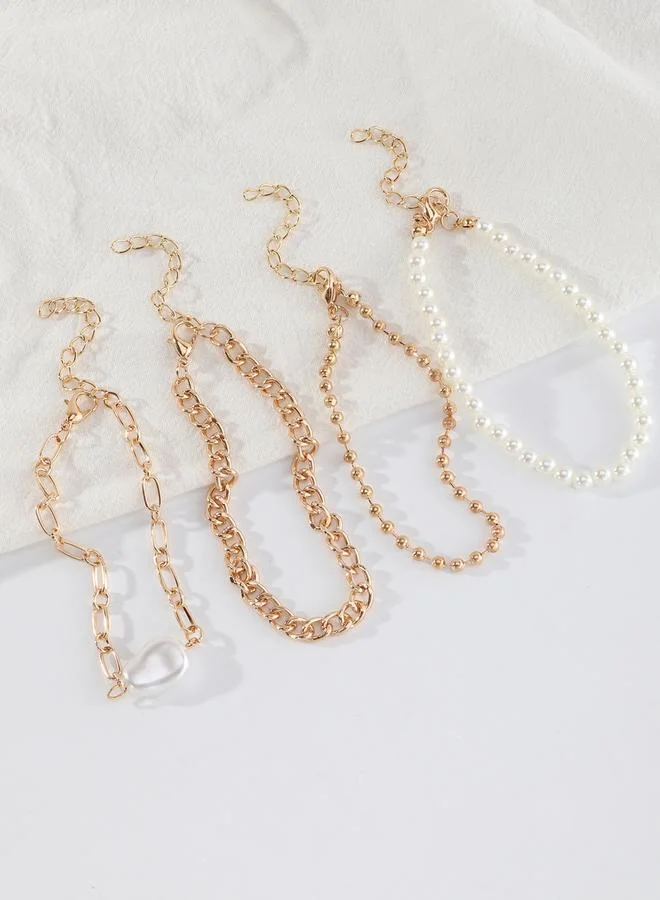 Take Two  Set of 4 - Beaded Faux Pearl Decor Bracelets for Women | Best Price UAE