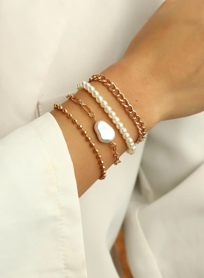 Take Two Set of 4 - Beaded Faux Pearl Decor Bracelets