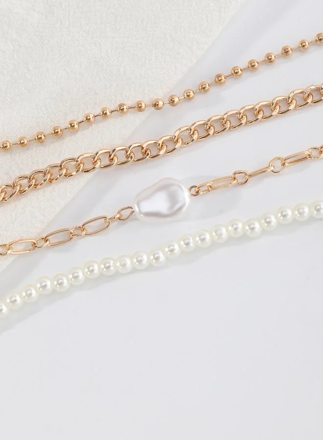 Take Two  Set of 4 - Beaded Faux Pearl Decor Bracelets for Women | Best Price UAE